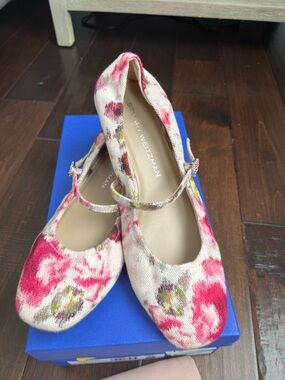 Stuart Weitzman Pink Floral Mary Jane Flats